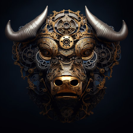 Image of a bison head made from fragments of intricate watch mechan. Wildlife Animals. Illustration, Generative AI.の素材