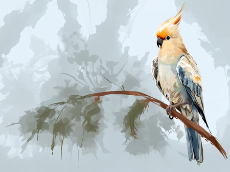 Painting of cockatiel bird on clean background. Bird. Wildlife Animals. Illustration, Generative AI.の素材
