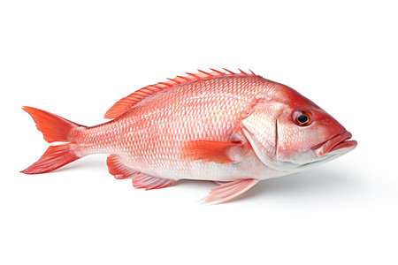 Image of red snapper on a white background. Animals. Illustration, Generative AI.の素材