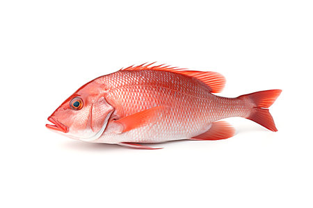 Image of red snapper on a white background. Animals. Illustration, Generative AI.の素材