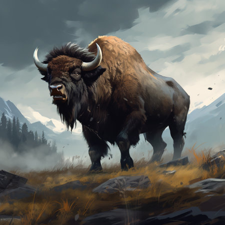 Image of formidable bison. Wildlife Animals. Illustration, Generative AI.の素材
