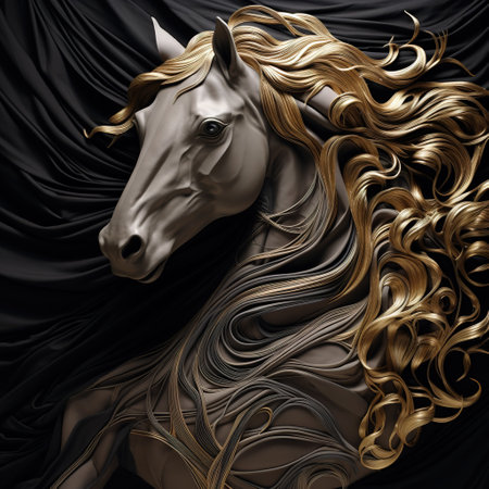 Image of a horse head made from wrinkled cloth. Animals., Illustration, Generative AI.の素材