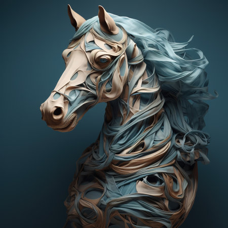 Image of a horse head made from wrinkled cloth. Animals., Illustration, Generative AI.の素材