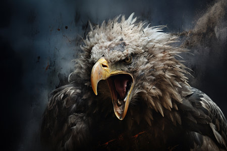 Image of an eagle in the forest with a scary atmosphere, Bird, Wildlife Animals., Generative AI, Illustration.の素材