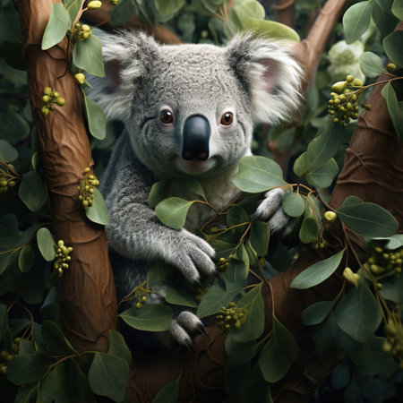 Image of fantasy of the cute koala on tree. Wildlife Animals, Illustration, Generative AI.の素材