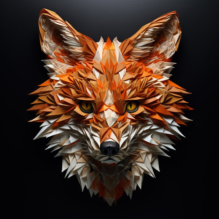 Image of a fox face that is intricately crafted in three dimensions. Wildlife Animals. Illustration, Generative AI.の素材