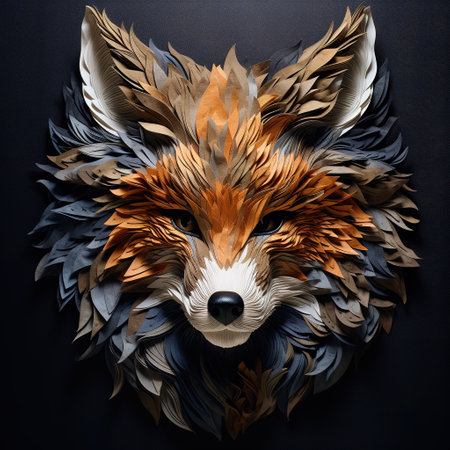 Image of a fox face that is intricately crafted in three dimensions. Wildlife Animals. Illustration, Generative AI.の素材