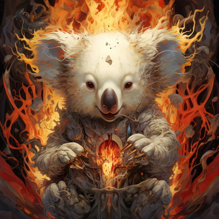 Image of abstract fantasy of koala with a hot fire. Wildlife Animals.の素材