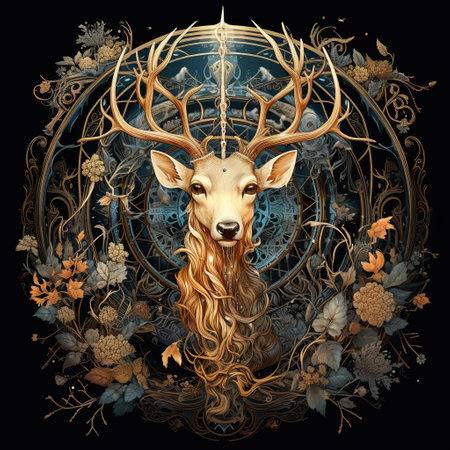 Fantasy art of deer with beautiful antlers. Wildlife Animals.の素材