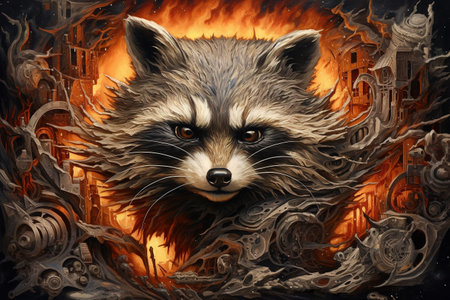 Fantasy art of raccoon head. Wildlife Animals.の素材