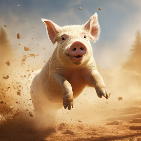 Image of a happy pig running. Farm animals.の素材