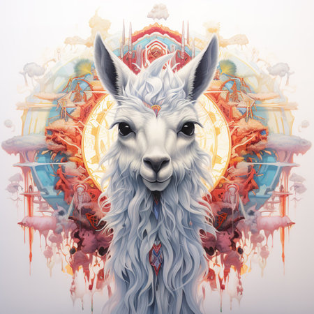 Fantasy art of llama an Four elements. Wildlife Animals.の素材