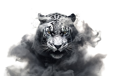 Image of black smoke tiger on white background. Mammals. Wildlife Animals.の素材