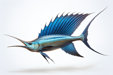 Image of a sailfish isolated on white background. Fresh fish. Underwater animals. Generative AI.の素材