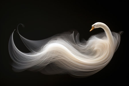 Abstract of swan have smoke and fog on black background. Bird, Wildlife Animals, Illustration, Generative AI.の素材