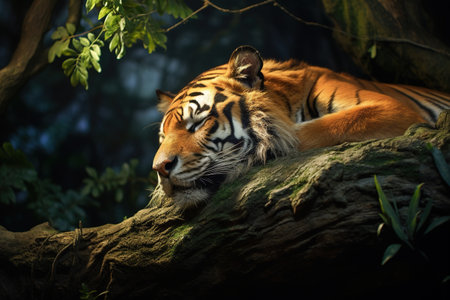 Image of tiger sleeping lying in the forest. Mammals. Wildlife Animals.の素材