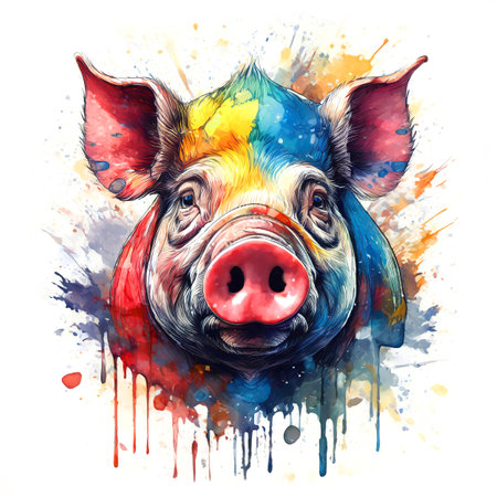 Painting of pig head on a clean background, Png for Sublimation Printing, Farm animals, Illustration, Generative AI.の素材