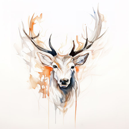 Beautiful watercolor painting of a deer head on a white background. Mammals, Wildlife Animals. Illustration, Generative AI.の素材