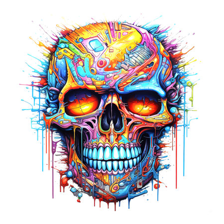 Painting of Skull head design. Clipart for Sublimation Printing. Illustration, Generative AI.の素材