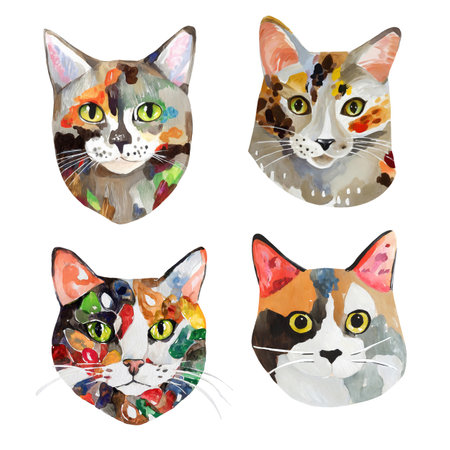 Painting of cats head on a clean background, Png for Sublimation Printing, T-shirt Design Clipart, DTF DTG Printing, Pet, Animals, Illustration, Generative AI.の素材