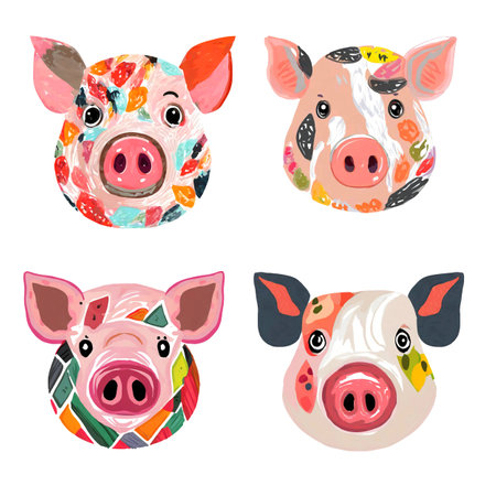 Painting of pig head on a clean background, Png for Sublimation Printing, T-shirt Design Clipart, DTF DTG Printing, Farm animals, Illustration, Generative AI.の素材