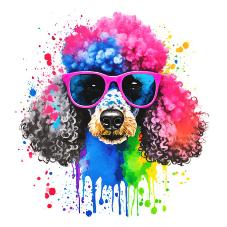 Poodle wearing sunglasses on a clean background, Png for Sublimation Printing, T-shirt Design Clipart, DTF DTG Printing, Pet, Animals, Illustration, Generative AI.の素材