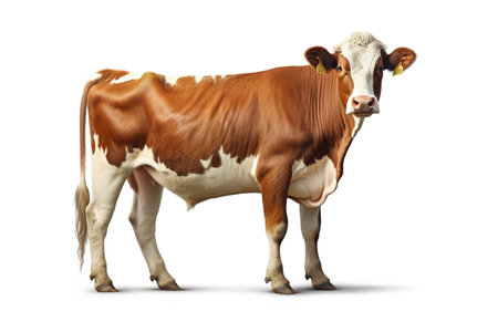 Image of brown cow standing on white background. Farm animals.の素材