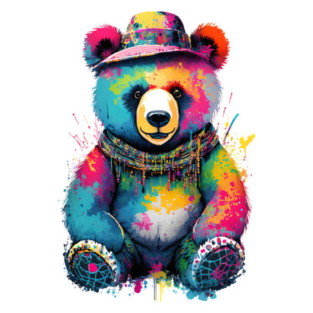 Colorful teddy bear clipart on clean background for Sublimation Printing, T-shirt Design Clipart, DTF DTG Printing, Toy, Illustration, Generative AI.の素材