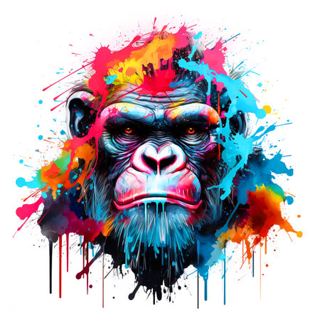Colorful gorilla head on clean background, DTG Printing, DTF Transfer, Sublimation designs, Monkey Wild Animals. Illustration, Generative AI.の素材