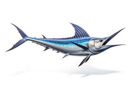 Image of a swordfish isolated on white background. Fresh fish. Underwater animals. Generative AI.の素材