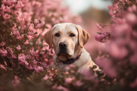 Image of labrador dog with flowers. Pet. Animals.の素材