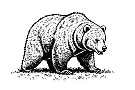 Detailed illustration of a walking bear, perfect for wilderness, nature, or animal-themed designs.のイラスト素材