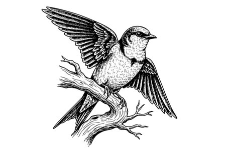 Detailed vector illustration of a swallow perched on a branch, capturing its delicate beauty. Bird.のイラスト素材