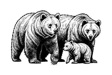 Heartwarming vector illustration of a bear family, ideal for nature and wilderness themes. Wildlife Animals.のイラスト素材
