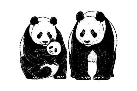 A charming vector illustration of a panda family, perfect for nature and animal themes. Wildlife Animalsのイラスト素材