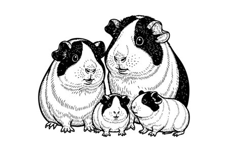 Cute vector illustration of a guinea pig family, perfect for pet and small animal themes.のイラスト素材