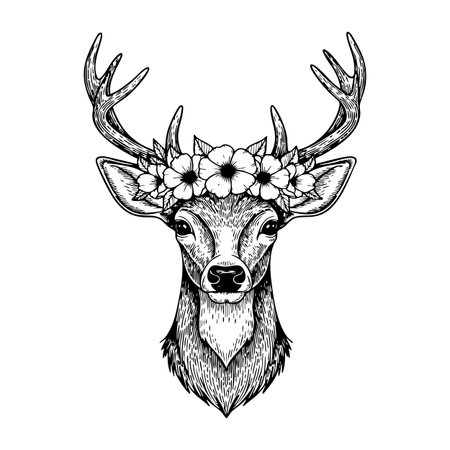 Graceful deer with a charming flower crown, ideal for nature and whimsical themes.のイラスト素材