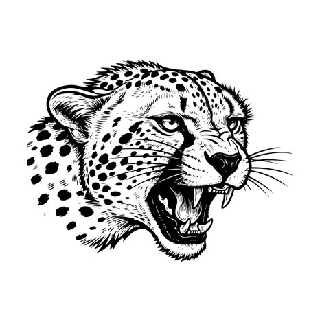 Intense vector illustration of a cheetah head, perfect for fast and fierce animal themes. Wildlife Animals.のイラスト素材