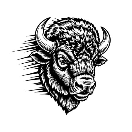 Powerful bison head with dynamic lines, ideal for American wildlife and strength themes.のイラスト素材