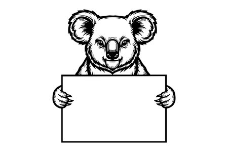 Cute koala holding a blank sign, perfect for promotions and messages with Australian charm.のイラスト素材