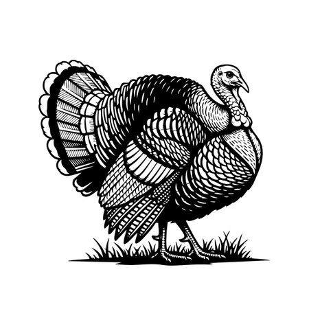 Proud turkey vector illustration, perfect for farm, holiday, and traditional themes.のイラスト素材