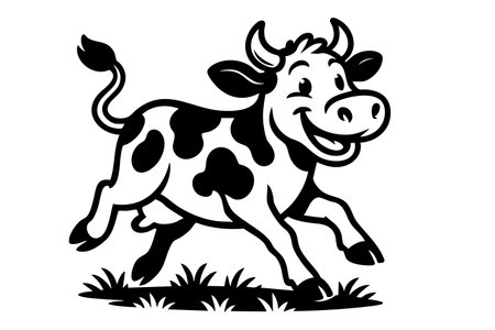 Happy cartoon calf running, perfect for playful farm and food themes.のイラスト素材