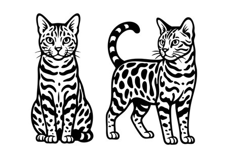 Exotic vector illustration of Bengal cats, perfect for pet and wild animal themes.のイラスト素材