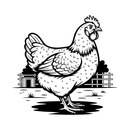 Classic broiler chicken vector illustration, perfect for farm and agricultural designs.のイラスト素材