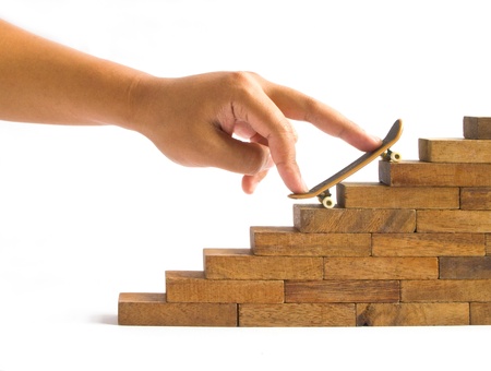 Hand sketch board and wood stairsの写真素材