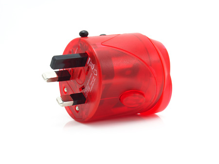 world travel adapter on whiteの写真素材