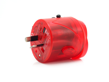 world travel adapter on whiteの写真素材