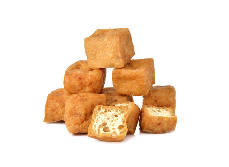 deep fried Tofu on white backgroundの写真素材