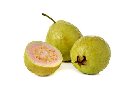 ripe pink guava on white backgroundの写真素材