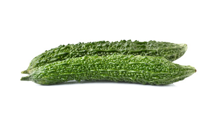 green bitter gourd on white backgroundの写真素材